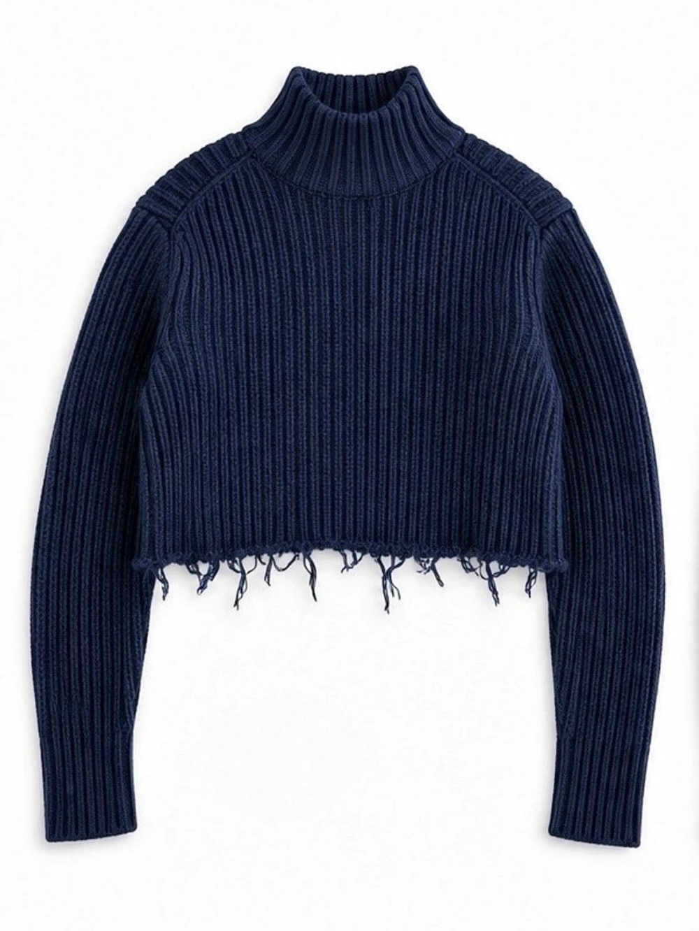 Polo by Ralph Lauren Cropped Ribbed Turtleneck in Blue Size Large